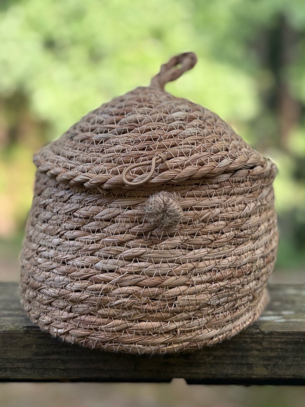Handwoven Natural Straw Storage Basket with Lid